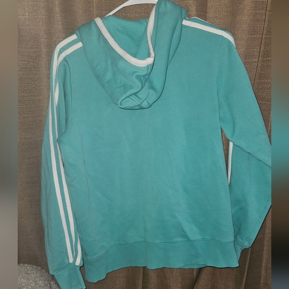 ADIDAS Hoodie Green 3 Stripes Hooded Pullover Sweatshirt Women's sz M - Picture 8 of 10